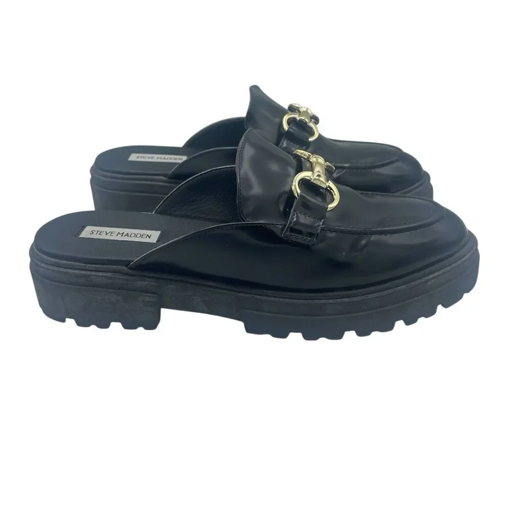 STEVE MADDEN Missk Black Leather Mules Sz 10 Vintage Y2K